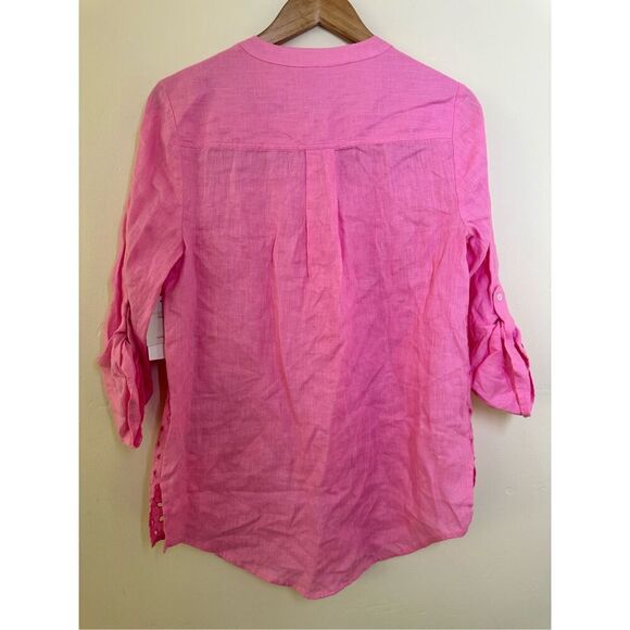 Linen Charter Club Pink Eyelet Button Front Top Size Small New - Picture 5 of 5